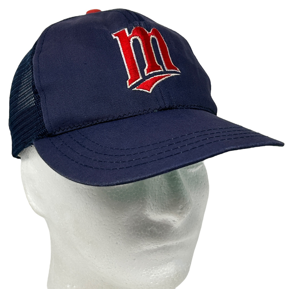 Vintage Minnesota Twins Youth Trucker Hat Baseball Cap Blue Mesh Snapback Kids